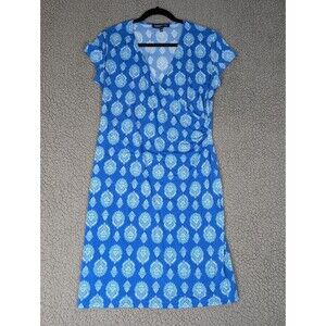 Jones New York Signature Dress Stretch Blue Paisley Size L Career Office Siren